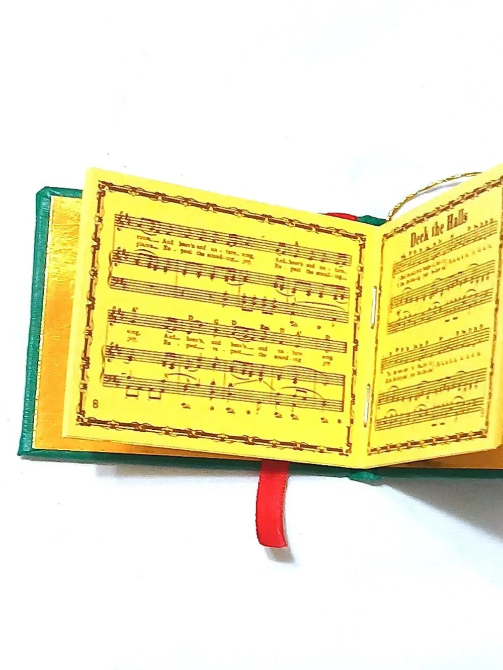 Vintage Christmas Carols Miniature Book Ornament Green Gold Sheet Music